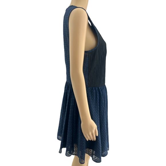 Rachel Rachel Roy US 12 Blue Black Crinkle Pleat Fit & Flare Mini Dress - Picture 4 of 6